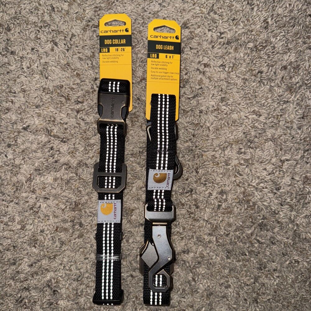 Carhartt Dog Leash 6'X 1" & Collar Size Large Neck 18"- 26" Black Reflective NWT